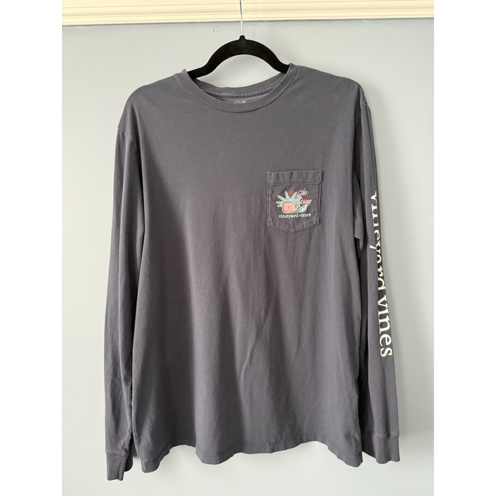 Vineyard Vines‎ Statue Of Liberty Navy Pocket Graphic T-shirt Size M Long Sleeve